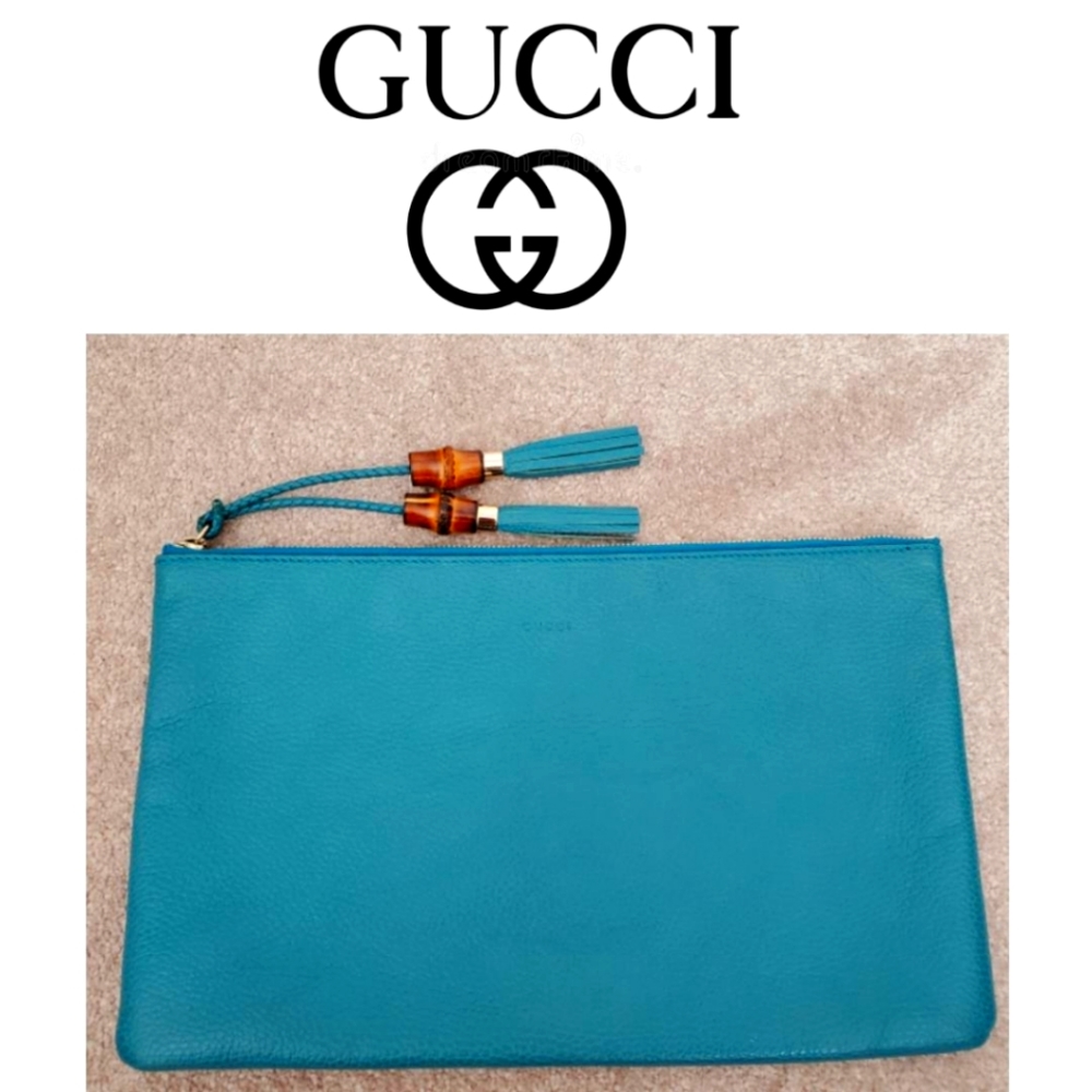🩵💫GUCCI Bamboo leather clutch- turquoise 🩵💫